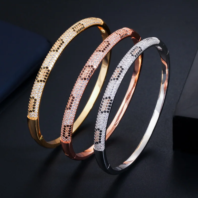 

18K Gold Filled Women Leopard Cobra Slim Cubic Zircon Full Micro Pave Inlay Open Bangle for Europe Banquet CZ Bracelet Jewelry