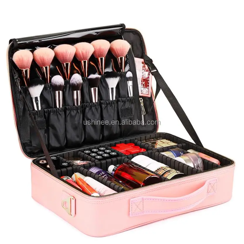 

Professional Cosmetic Travel Train Case Makeup Brush Organizer Bag, Black
