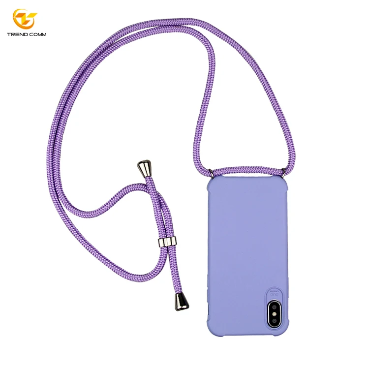 2019 Phone Necklace Cord Solid color Silicone TPU Case For iPhone Xs Max
