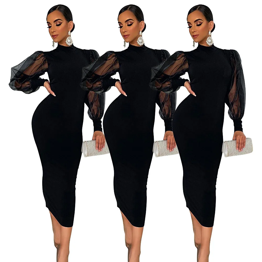 

Mesh see-through Sexy casual bodycon dresses long sleeve clothes casual dresses