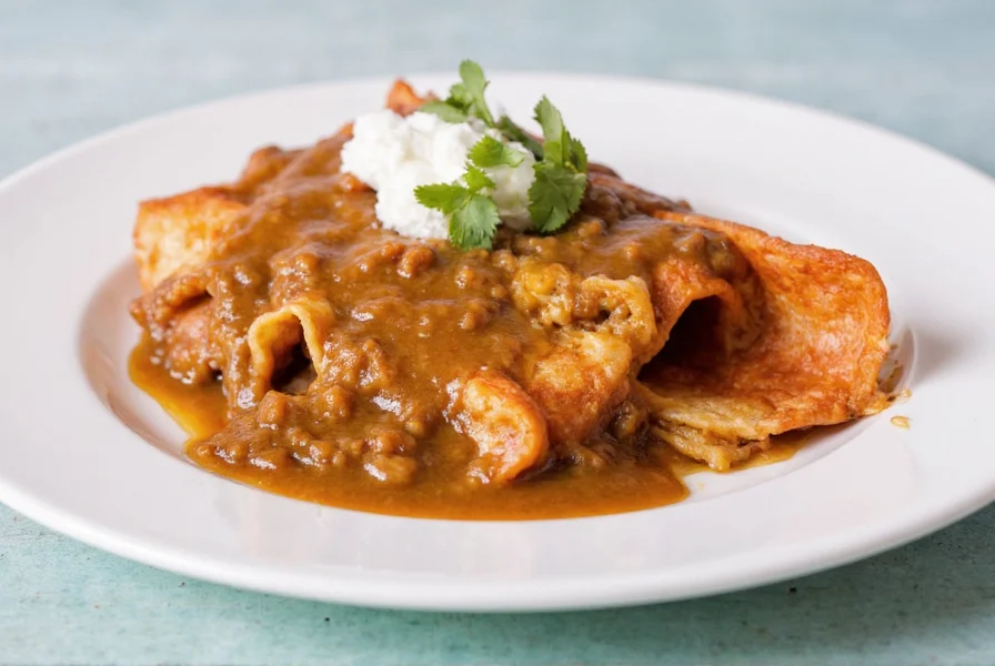 Stylish platter of mole sauce enchiladas