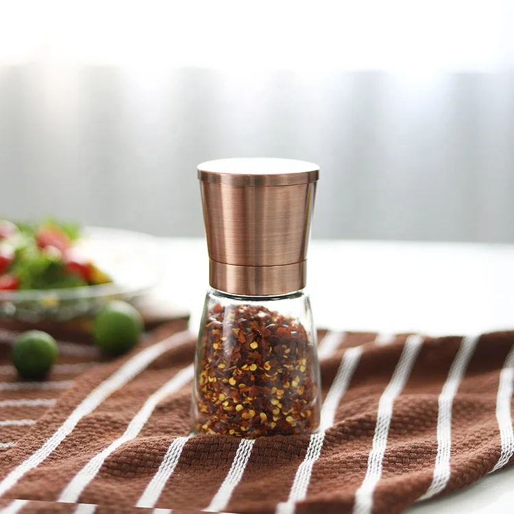 

Amazon Best Selling High Quality Copper Good 170ml Glass Jar Stainless Steel Body Ceramic Grinder Seasoning Spice Mill
