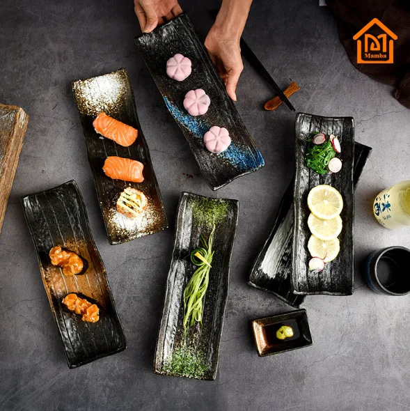 

Japanese cuisine long sushi plate restaurant features ceramic long dessert plate sushi plate, Multiple colors