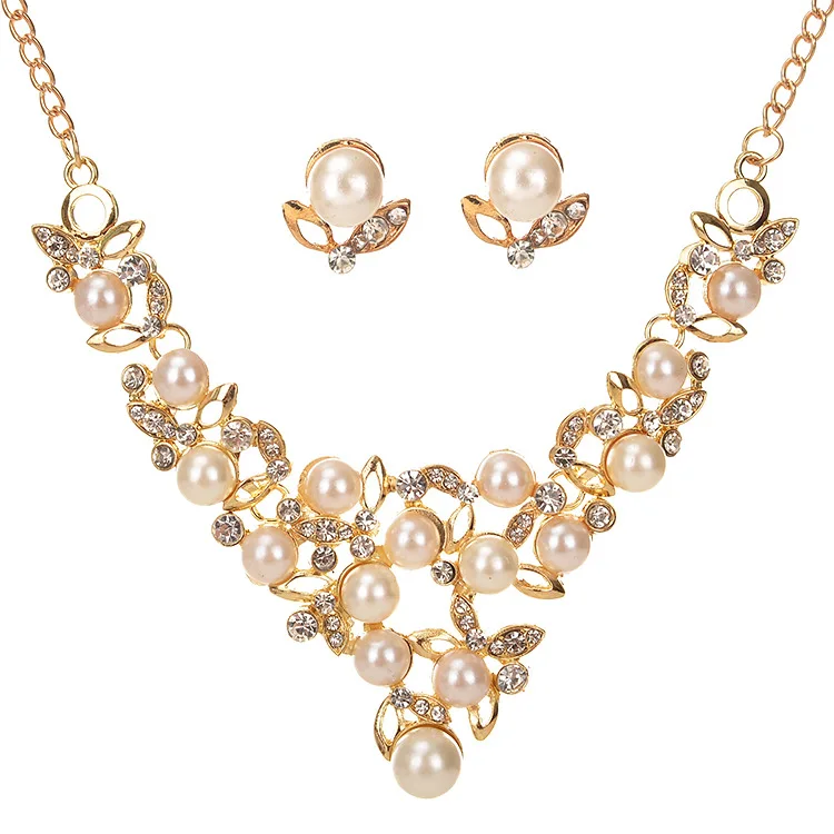 

Best sales women jewelry set wedding jewelry set pearl necklace sets dress accessories wedding dress accessories stud earrings, Gold plated and pearl