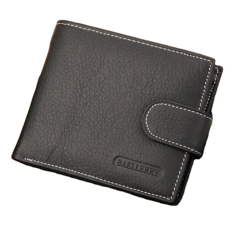 

Baellerry Classic men's short style genuine leather wallets For Men with button,Male coin purse Card Holder Case, Black,coffee