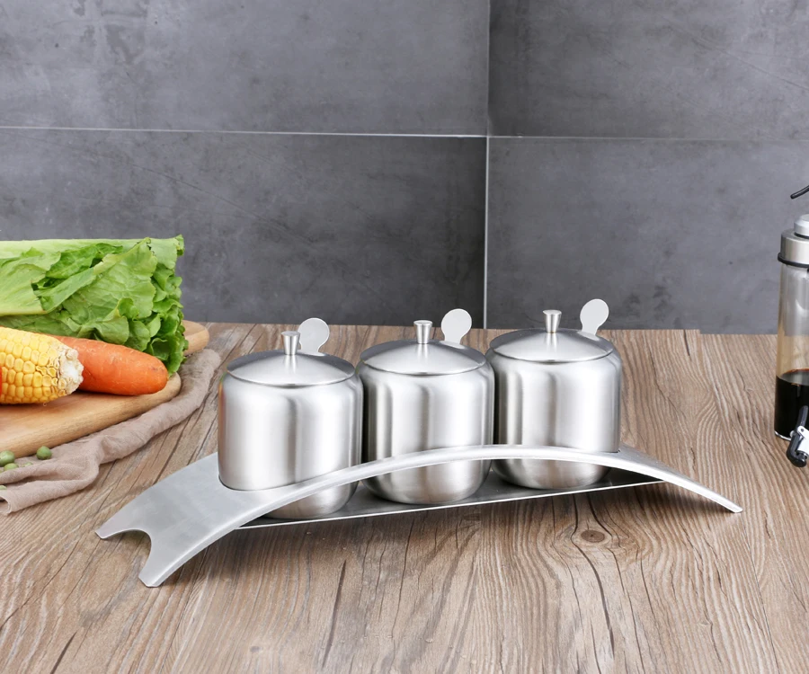

kitchen supplies stainless steel 304 seasoning pot spice jar restaurant seasoning jar with spoon