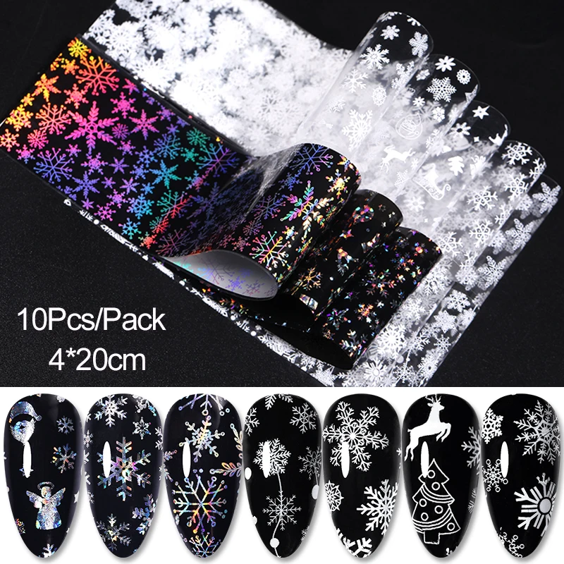 

2023 Holographics Effect Nail Foil Transfer Sticker Kit 10pcs/bag Christmas Nail Art Decoration