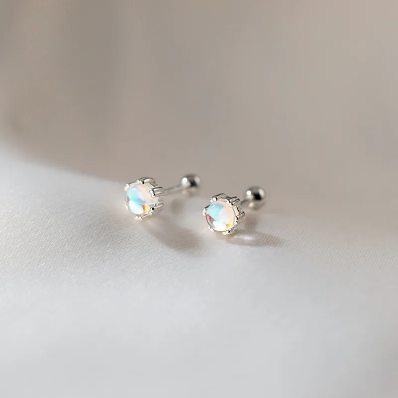 Real 925 Sterling Silver Earrings for Women Girls Sweet Colorful Stone Ball Screw Stud Earrings Wholesale