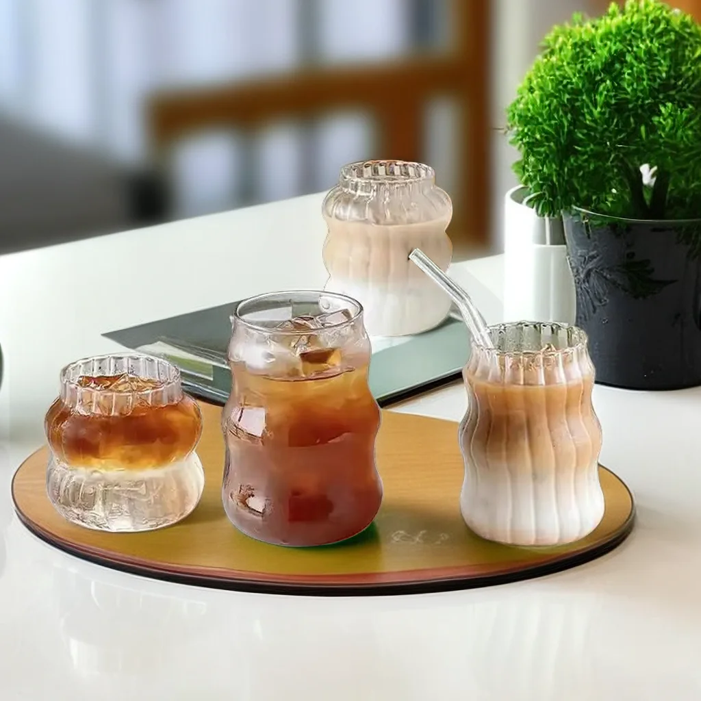 Vertical strip High borosilicate glass thread cup Modern Fashion large capacity Fruit Juice bubble tea glass ice coffee mug