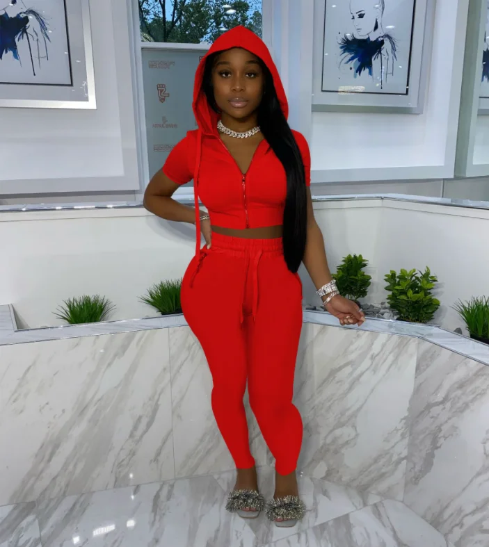 

2021 Sports set for Women summer Jogging suit summer pants sports 2-piece Short sleeve hooded suit Women Two Piece Pants Set