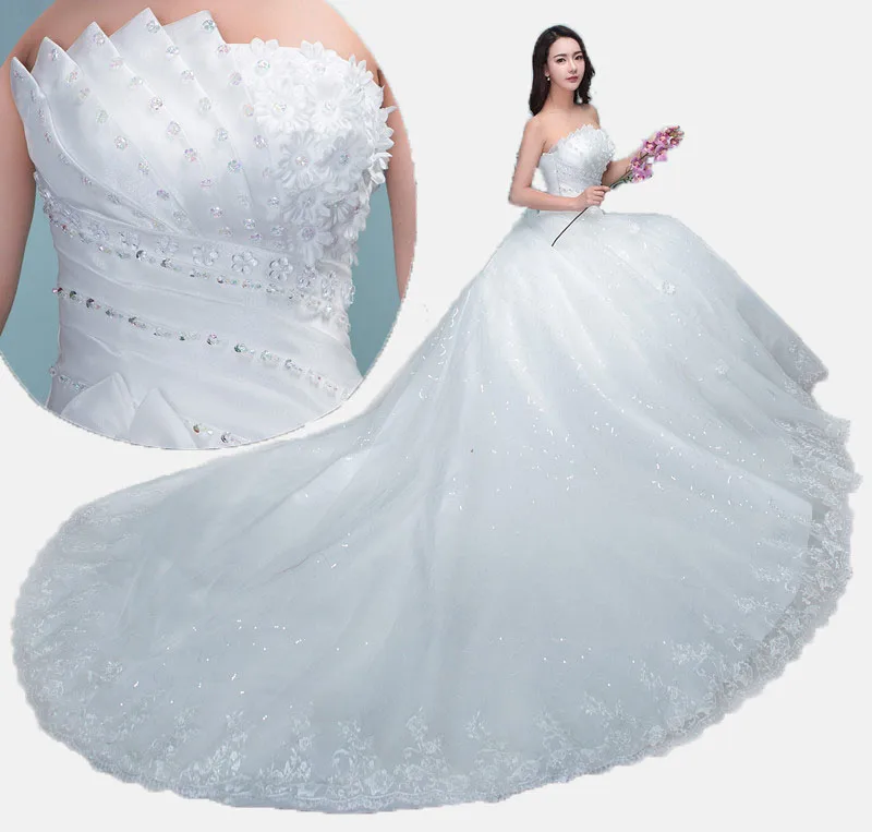 

Bridal wedding dress tube top sleeveless big tail big size wedding dress, White