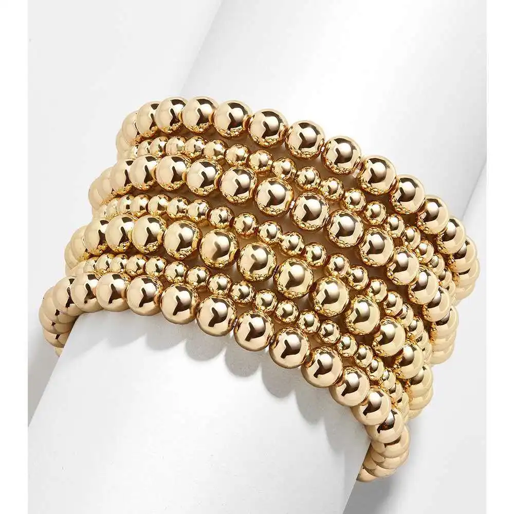 

Design New design 3mm 4mm 5mm 6mm 8mm 10mm Real Gold Plated Zinc Alloy Metal Ball Beaded Bracelet With Elastic Line