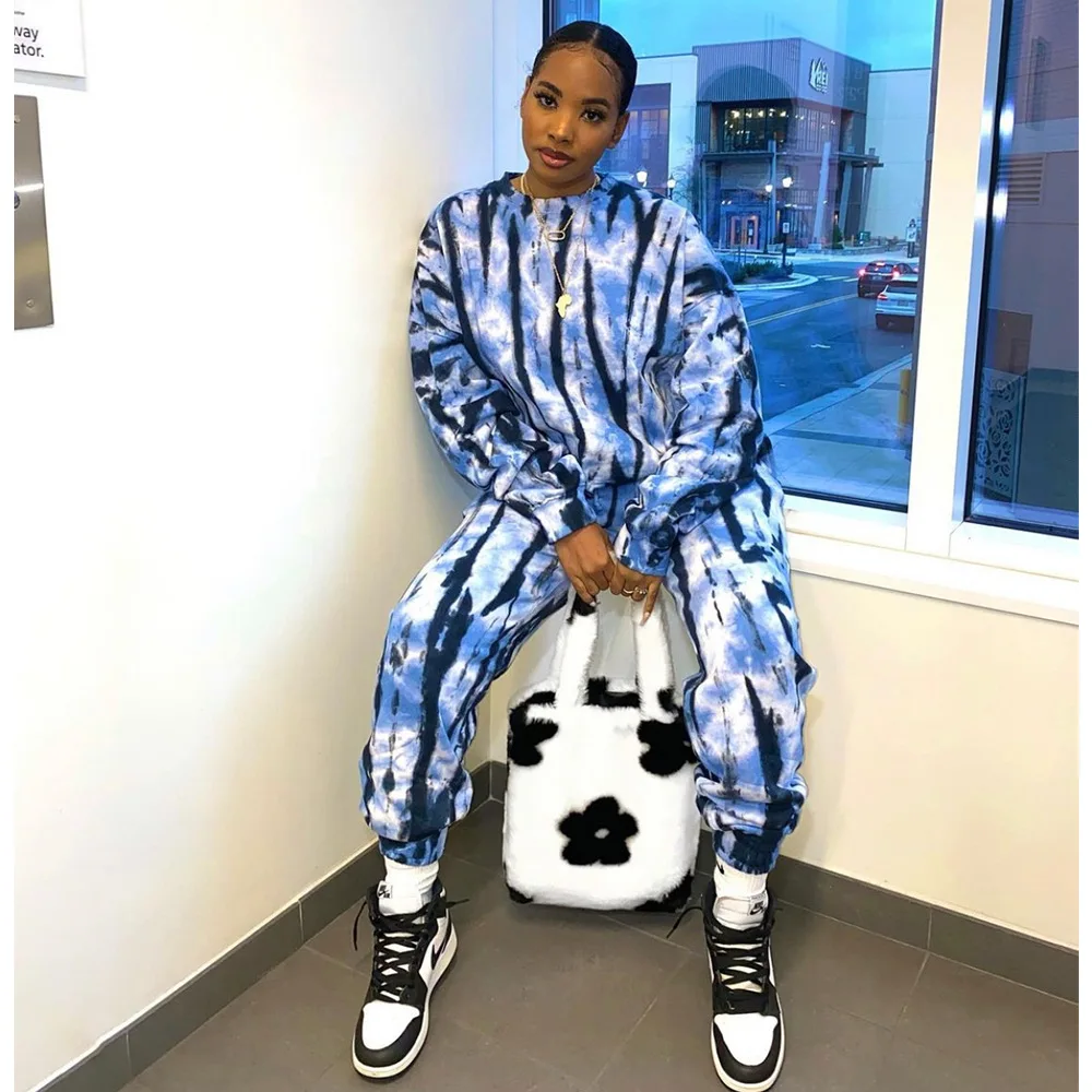 

Women Clothes Tie-Dyed Oversized Hoodies Two Piece Pants Set Custom Jogging Suits Tracksuit