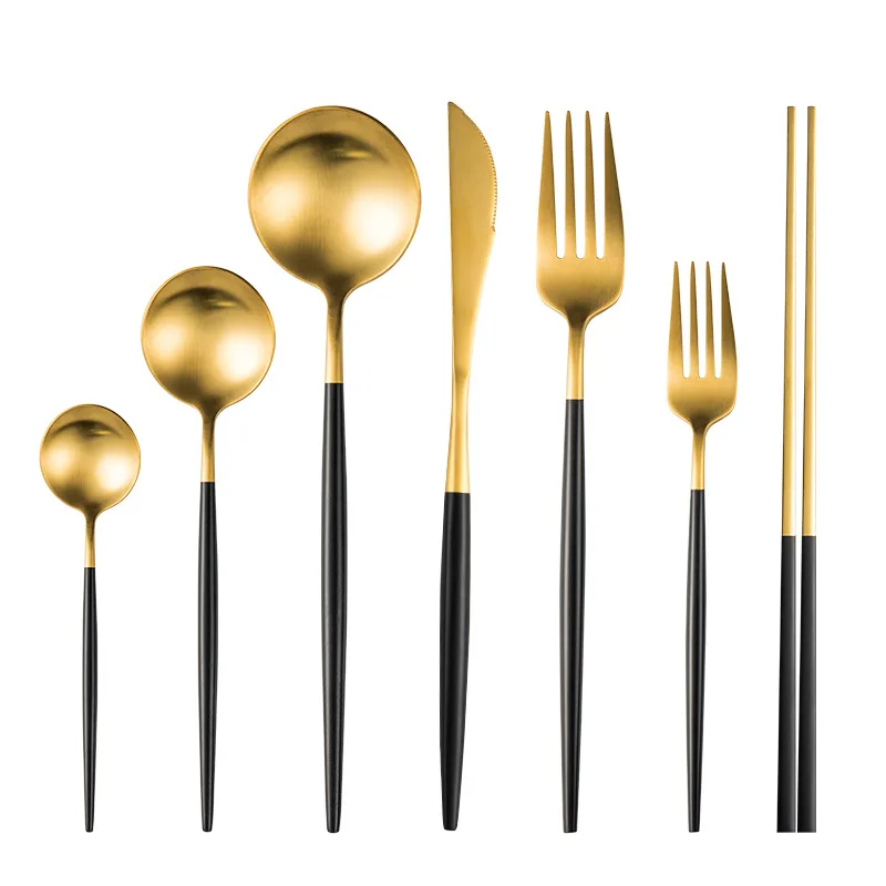 

Gold silver luxury flatware 304 knife chopstick spoon and fork stainless steel, Show as picture