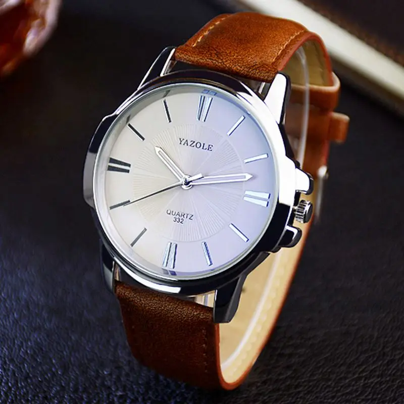 

YAZOLE 332 fast time new man quartz watch simple design leather band waterproof analog display Simple business watch factory