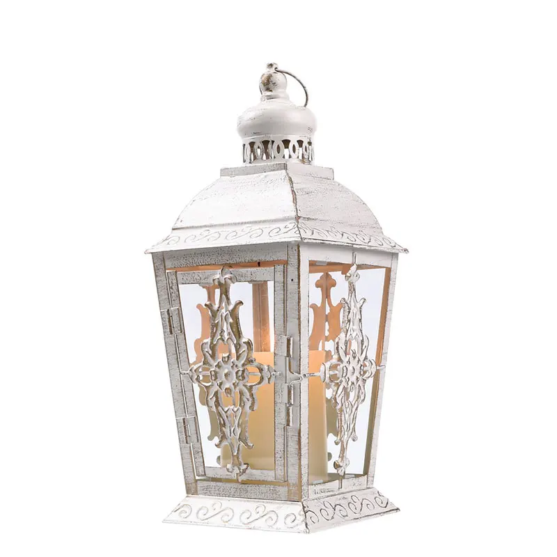 

RTS US White Outdoor Hanging Metal Lanterns with Clear Glass Vintage Metal Candle Holder Rustic Decor for Patio Front Porch Farm