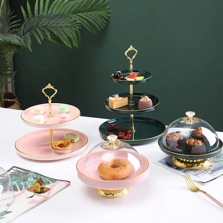 

Modern Style Cake Tray Party Decoration Round Plate 2-layer Fruit Tray Wedding Service Platter Candy Plate