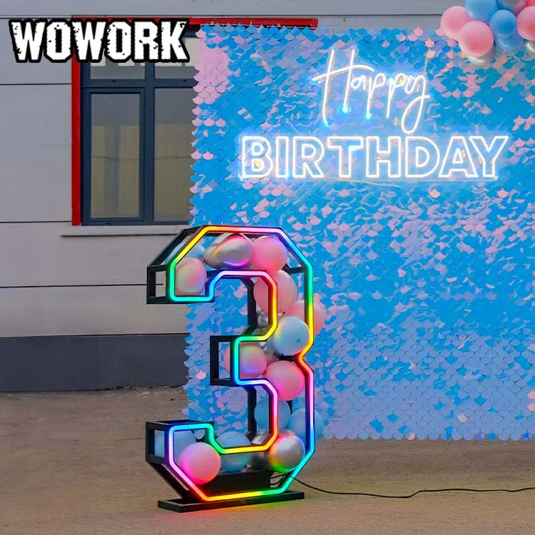 

WOWORK marriage event decoration wedding big neon marquee letter shimmer photo booth backdrop decor for birthday party supplies