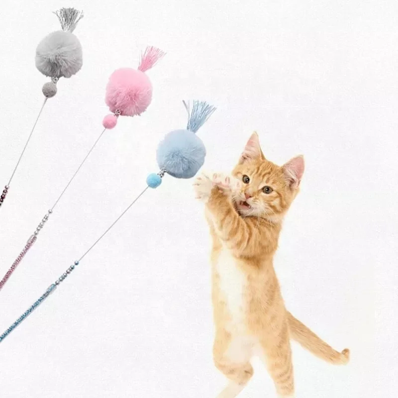 

Tassel Colored Beaded Short Shot Cat Catcher Teaser Wand with Hair Ball Pet Interactive Toy Funny Cat Stick, Customized