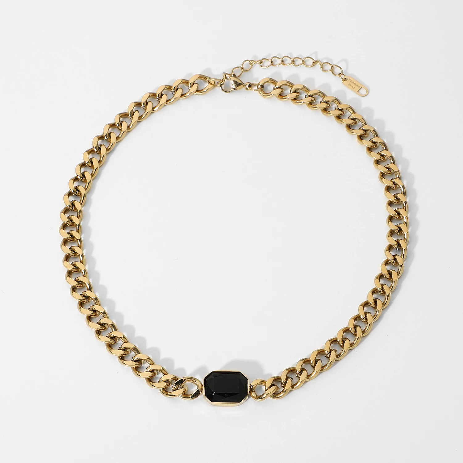 

INS New Design 14K Gold Plated Stainless Steel Jewelry Black Stone Cuban Chocker Necklace