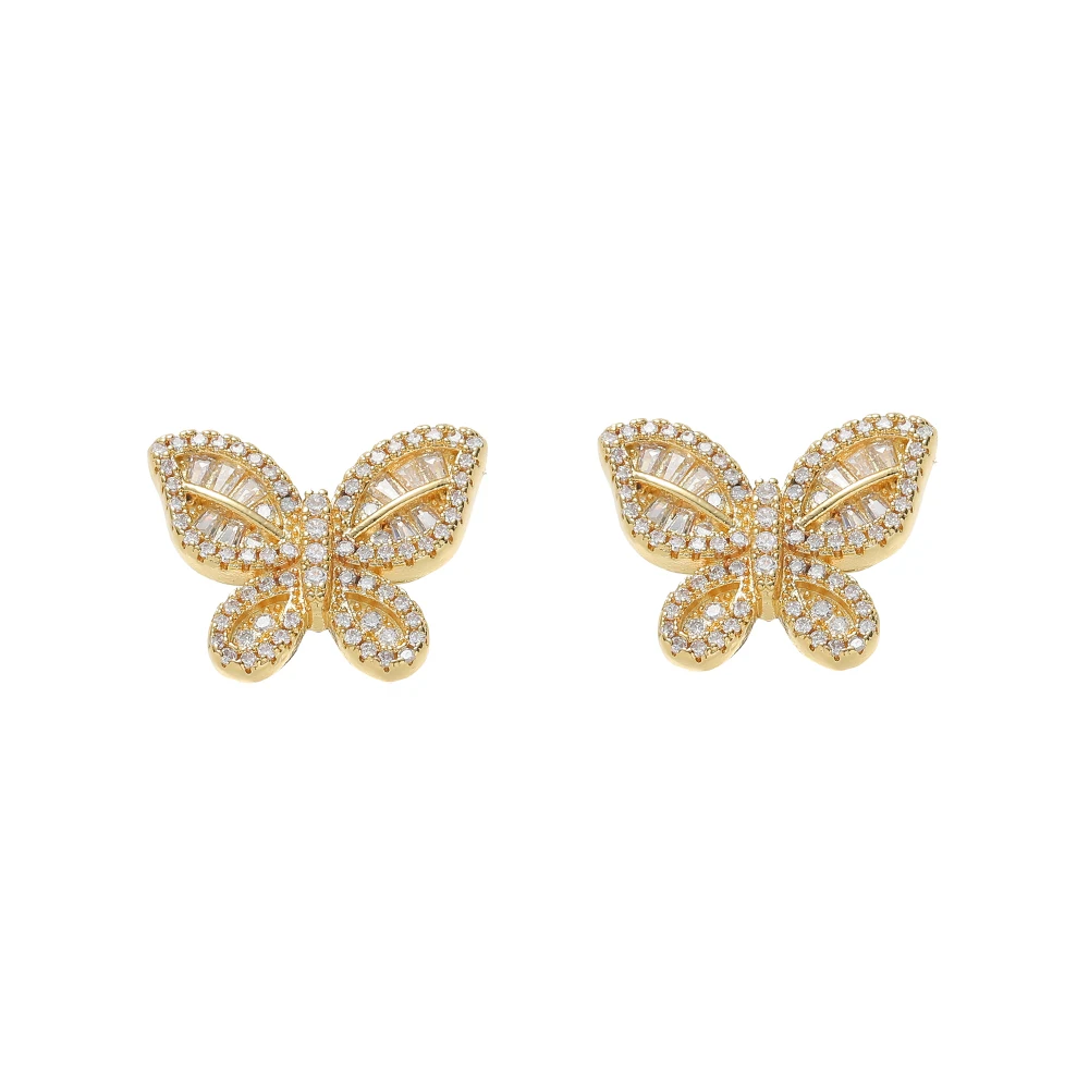 E066  Bling Bling Stud Earrings Brass CZ Female Earrings Fashion Jewelry for Women