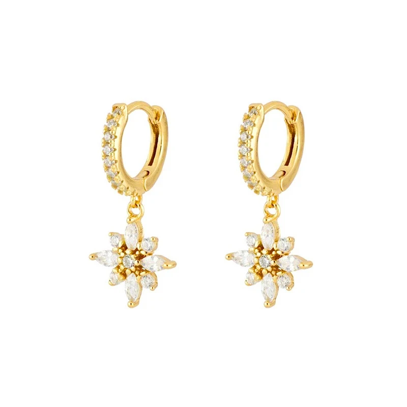 

S925 Sterling Silver Fashion White Zircon Snowflake Pendant Earring For Women