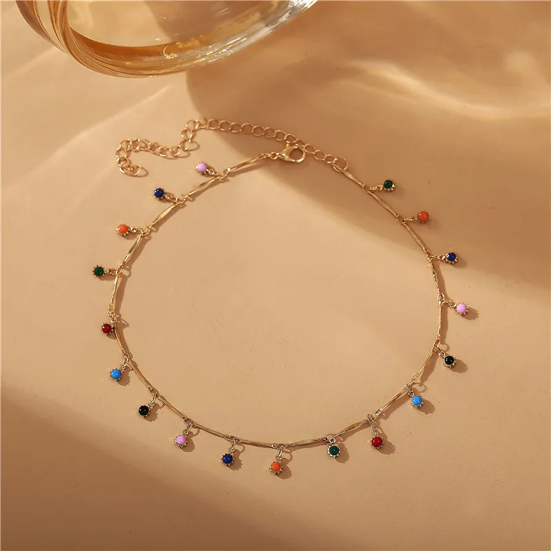 

Hot Selling Acrylic Choker Mix Colors Colorful Pendants Necklace For Women Charming Chain Gold Plated Jewelry