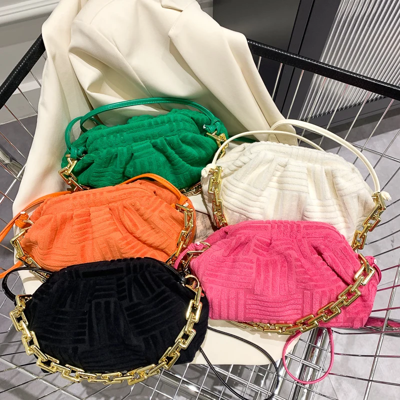

2022 Fashion Cute Velvet Cloud Clutch Bag Bright Color Neon Summer Women Lady Purse Handbag, 5colors