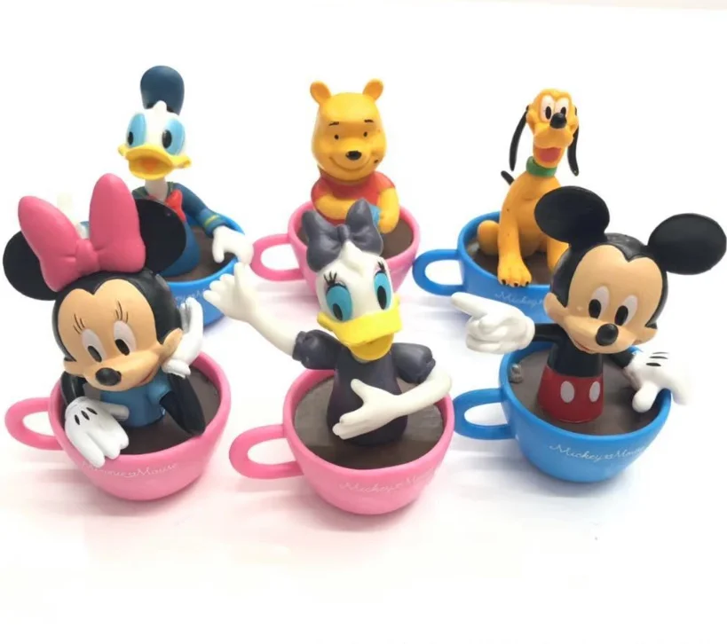 

Free Shipping 6pcs/set cute cup + Doll Mickey minnie action Donald Daisy Action Figures kids Toys, Colorful