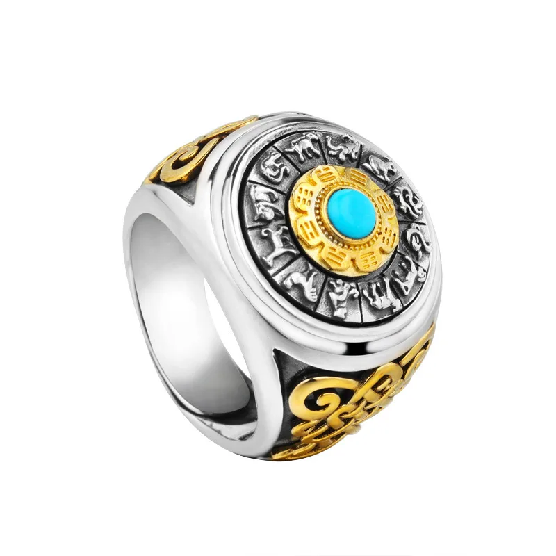 

Top selling 925 silver twelve chinese zodiac signs vintage men's punk ring