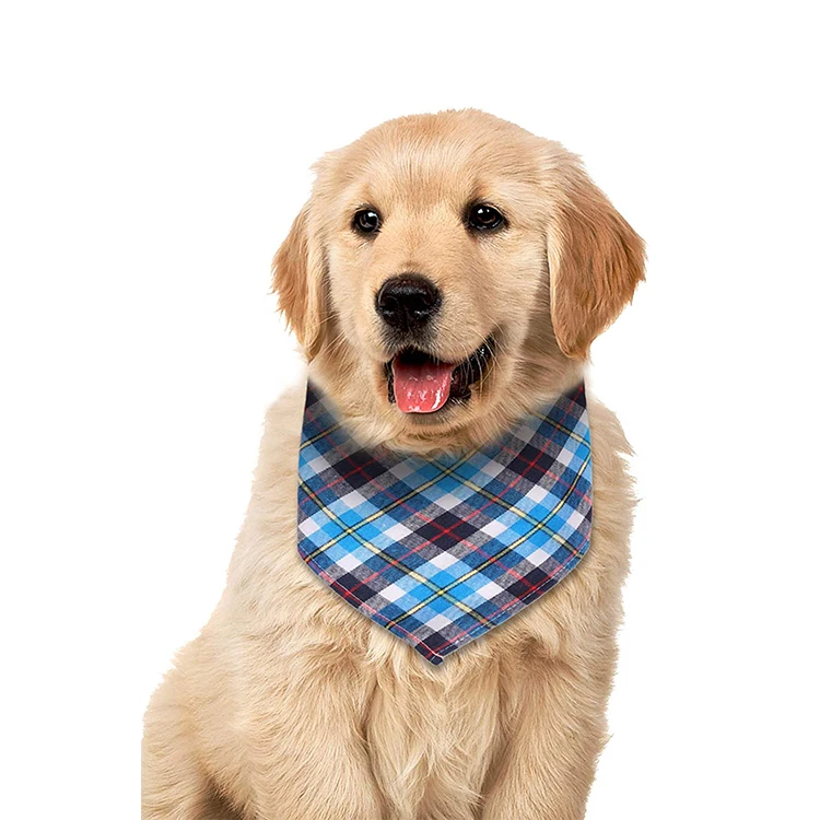 

wholesale Saliva Towel Neck Dog Cotton checkered Triangular Bandage Pet Triangle Scarf, Customized color