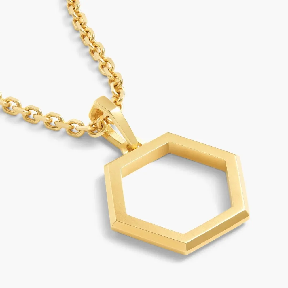 

Ins Hot Stainless Steel Hexagon Hollow Stainless Steel Geometric 18k Gold Plated Fashion Necklace For Man