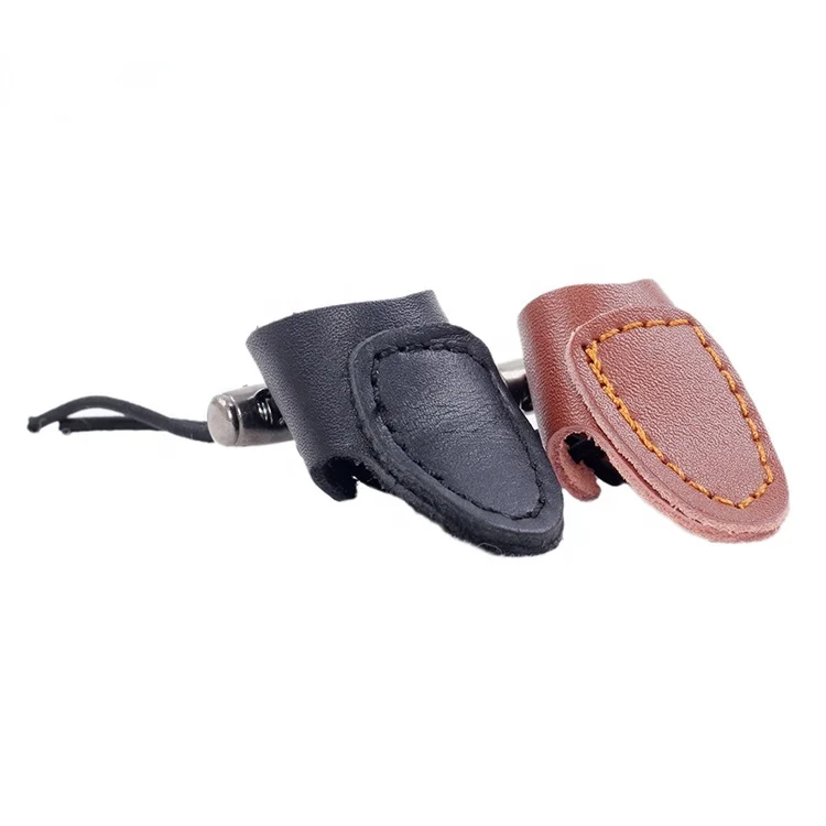 

Archery Finger Guard Traditional Handmade Double Skinned Cattle Hide Bow And Arrow Leather Thumb Ring, Black/brown