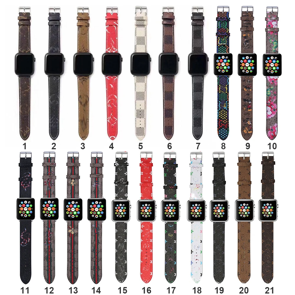 

Luxury printing pu wristband for Apple watch series 6 5 genuine leather designer strap band for iwatch 38mm 40mm 42 44 mm, Various colors to you choose