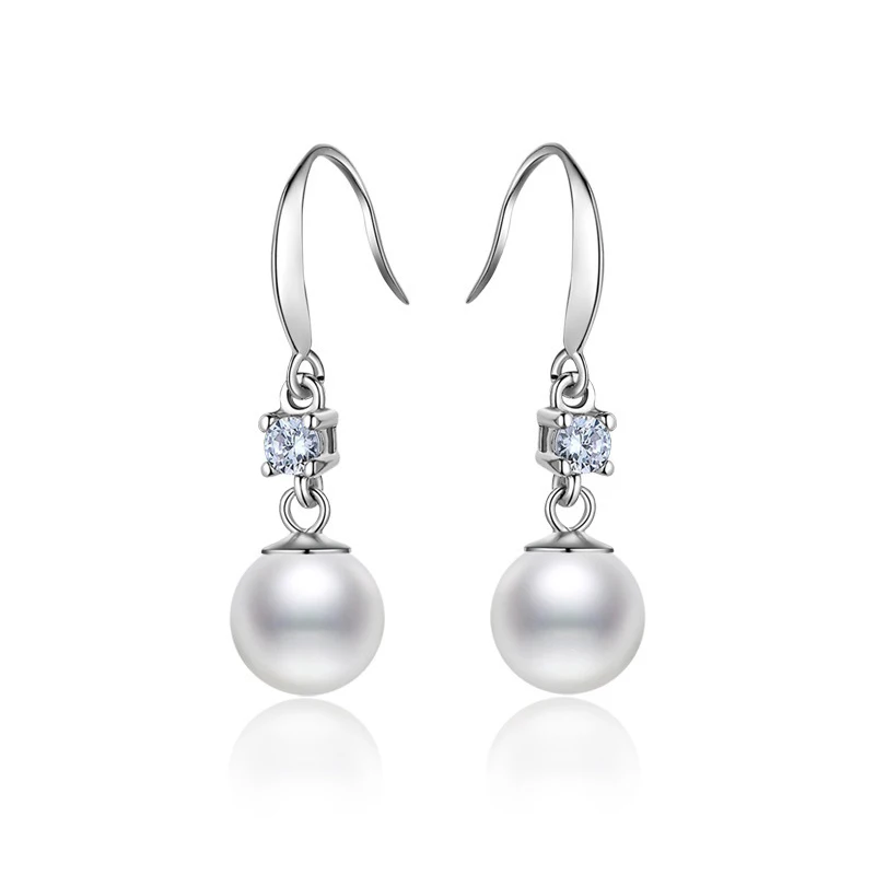

Fashion Fine Jewelry S925 Sterling Silver Freshwater Pearl Earrings Cubic Zirconia Pendant Drop Dangle Pearl Earrings For Women