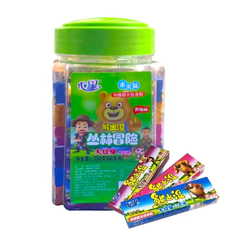 

60*12 canned fruit flavored gum with tattoo stickers gum