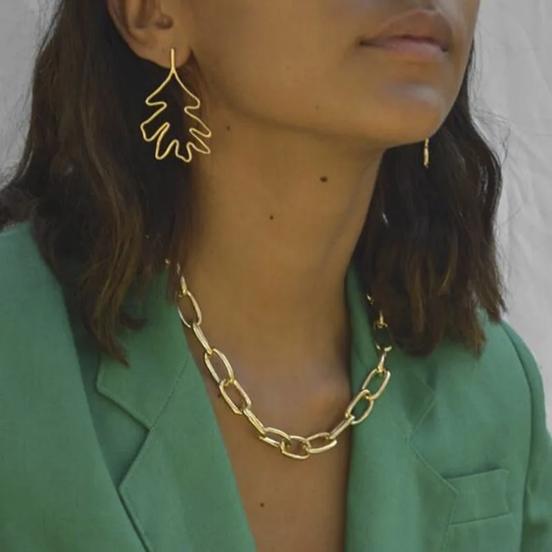 

Chunky Chain Necklace Nice Gift For Christmas Women Necklace And Earrings Jewelry Sets With Two Colors, Silver;gold