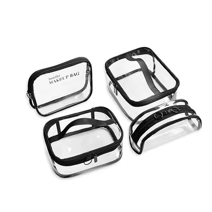

Fashion Transparent Travel Toiletry Kits Multi-function Simple Pattern Waterproof PVC Cosmetic Bag Set with Smooth Zipper