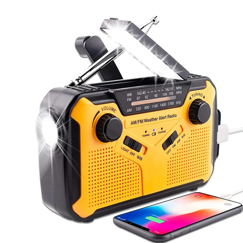 

2500mAh Rechargeable Battery Portable Hand Crank Solar Weather Alert Radio Emergency Weather Radio with LED Flashlights