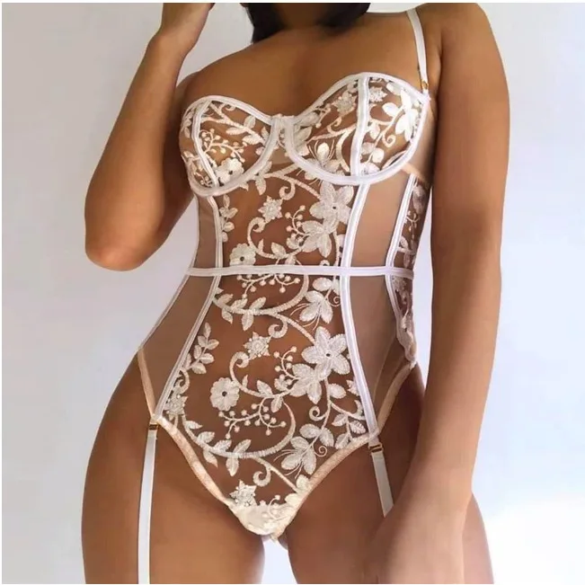 

Hollow out Embroidery Lace White Bodysuit Lingerie Women Lingerie Onesie Sexy Lingeries Lace Bodysuits for Women