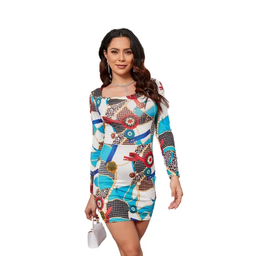 

fall winter knitted floral printed long sleeve sexy bodycon women's casual dresses nightclub mini skirts cherrykeke