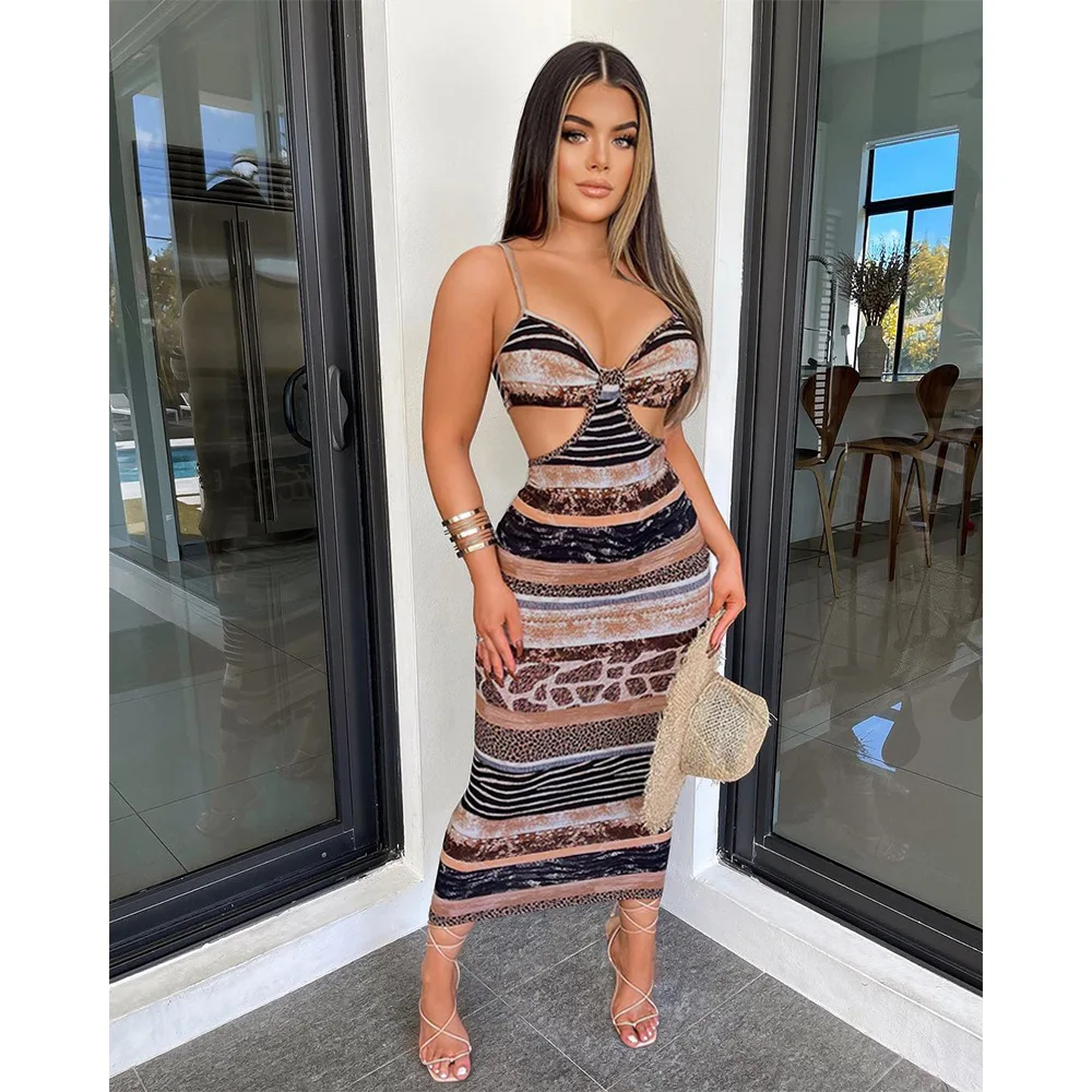 

Free Shipping R04175 - women casual bodycon sleeveless halter printed dresses