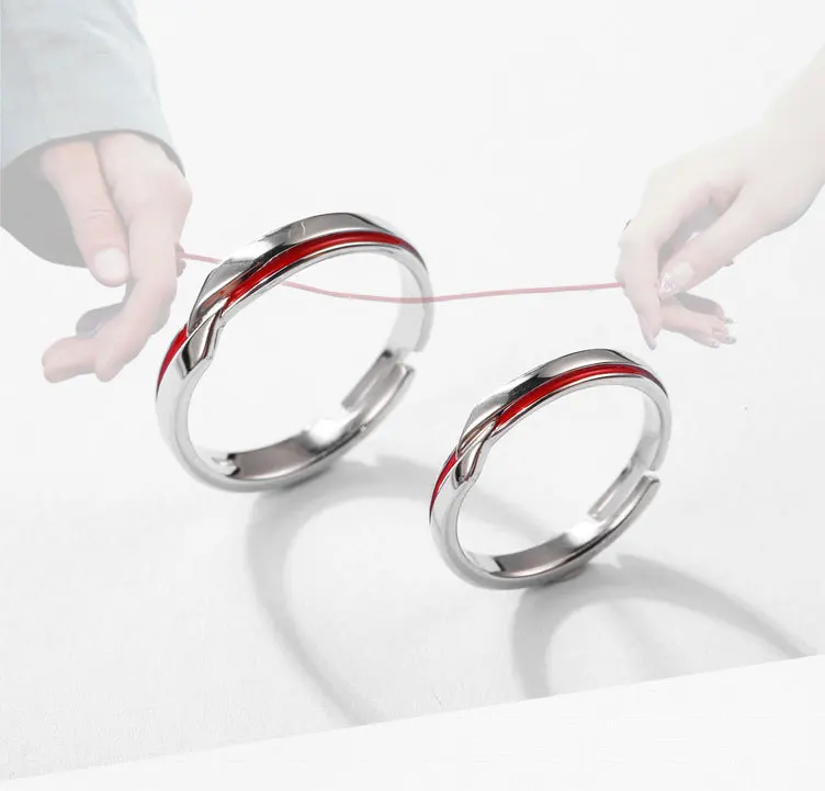 

925 Sterling Silver Red Line Couple Rings Original Design Elegant Romantic Custom Ring For Women Festival Lovers Wedding Jewelry, Picture