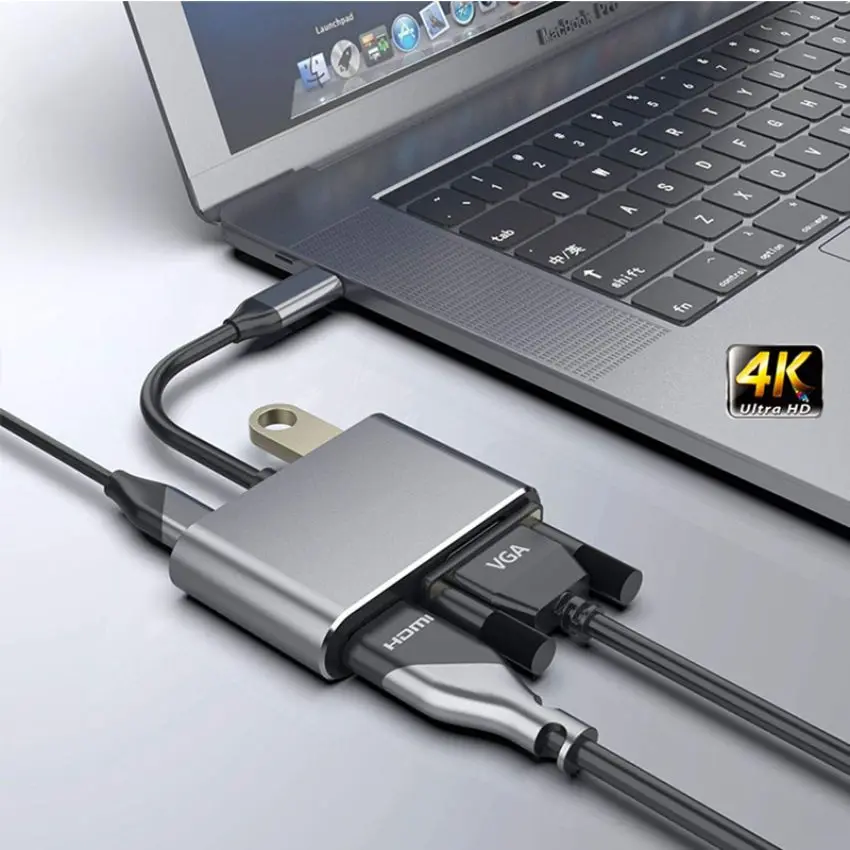 

USB TYPE C HUB to HDMI & VGA & 4 in 1 HDMI 4K 30HZ VGA 1080P 60HZ USB C HUB for computer chromebook USB 3.0