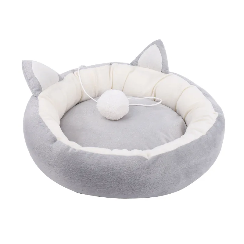 

Pet cat bed Ears Nest Soft Warm Washable Round dog Cat Cushion Home Mat Cat Beds Sleeping House Pet Supplies Products dog bed, Gray pink