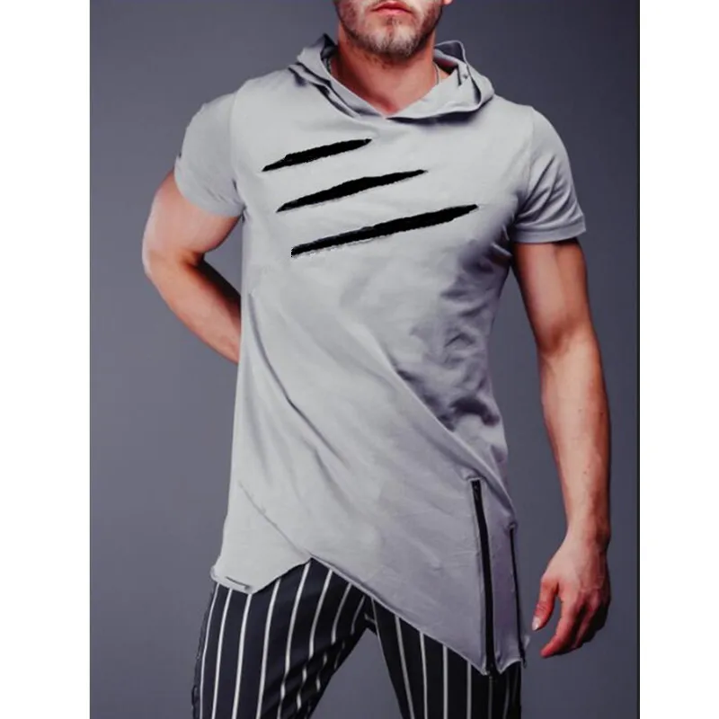 

Stylish young adults men's Summer shirts zipper long round neck solid color t-shirt, As picture