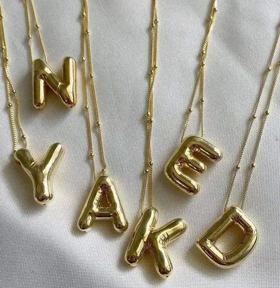 

New arrival 18k gold plated shaped 26 bubble letter balloon initial pendant necklace