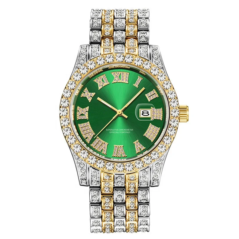 

Luxury Custom Logo Bling Hip Hop Fully Iced Out Watch Quartz Silver Gold Men Diamond Watch Reloj De Diamantes