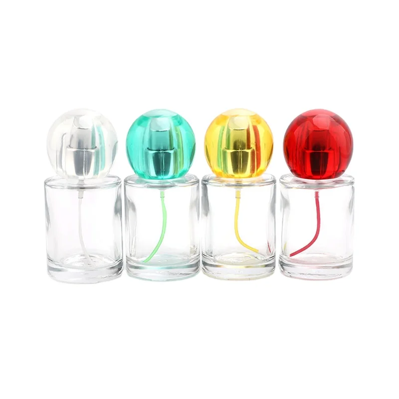 

Hot explosions glass perfume bottle transparent bottle color lid 30ml cylindrical glass perfume bottle