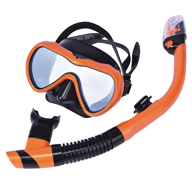 

single tempered glass lens silicone skirt strap swim scuba goggles snorkeling free diving mask and snorkel set